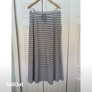 Talbots Women's Striped Maxi Skirt Gray/White Size L Standard Casual Long